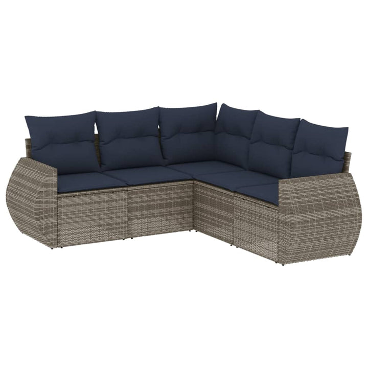 havesofasæt med 5 dele og hynder grå polyrattan