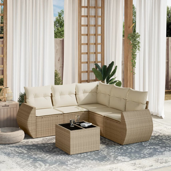 sofasæt til haven 6 dele med hynder polyrattan beige