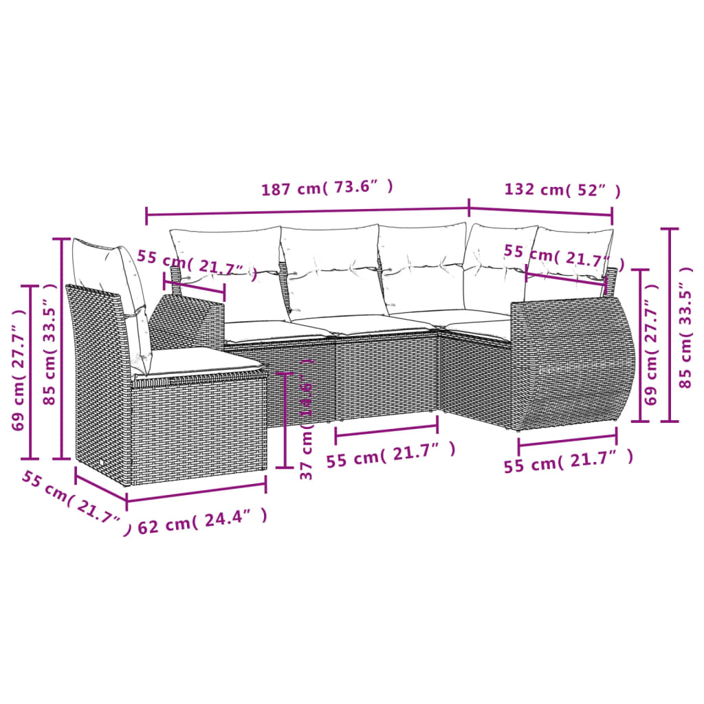 sofasæt til haven 5 dele med hynder polyrattan sort