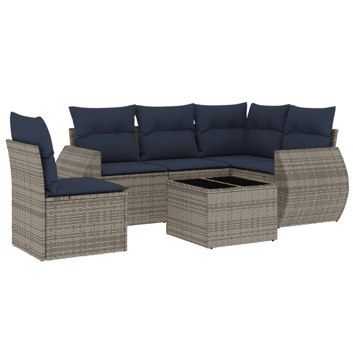 havesofasæt med 6 dele og hynder grå polyrattan