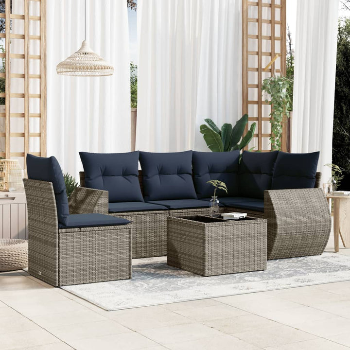 havesofasæt med 6 dele og hynder grå polyrattan