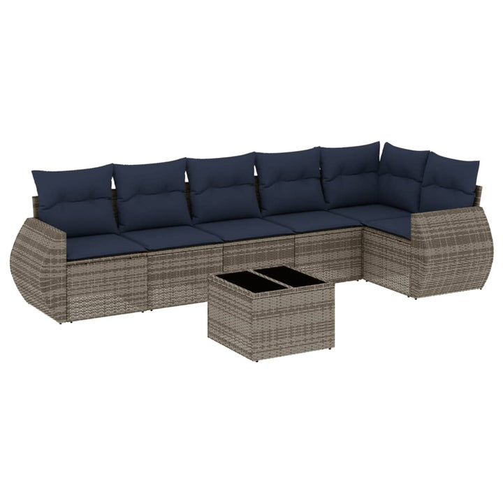havesofasæt med 7 dele og hynder grå polyrattan