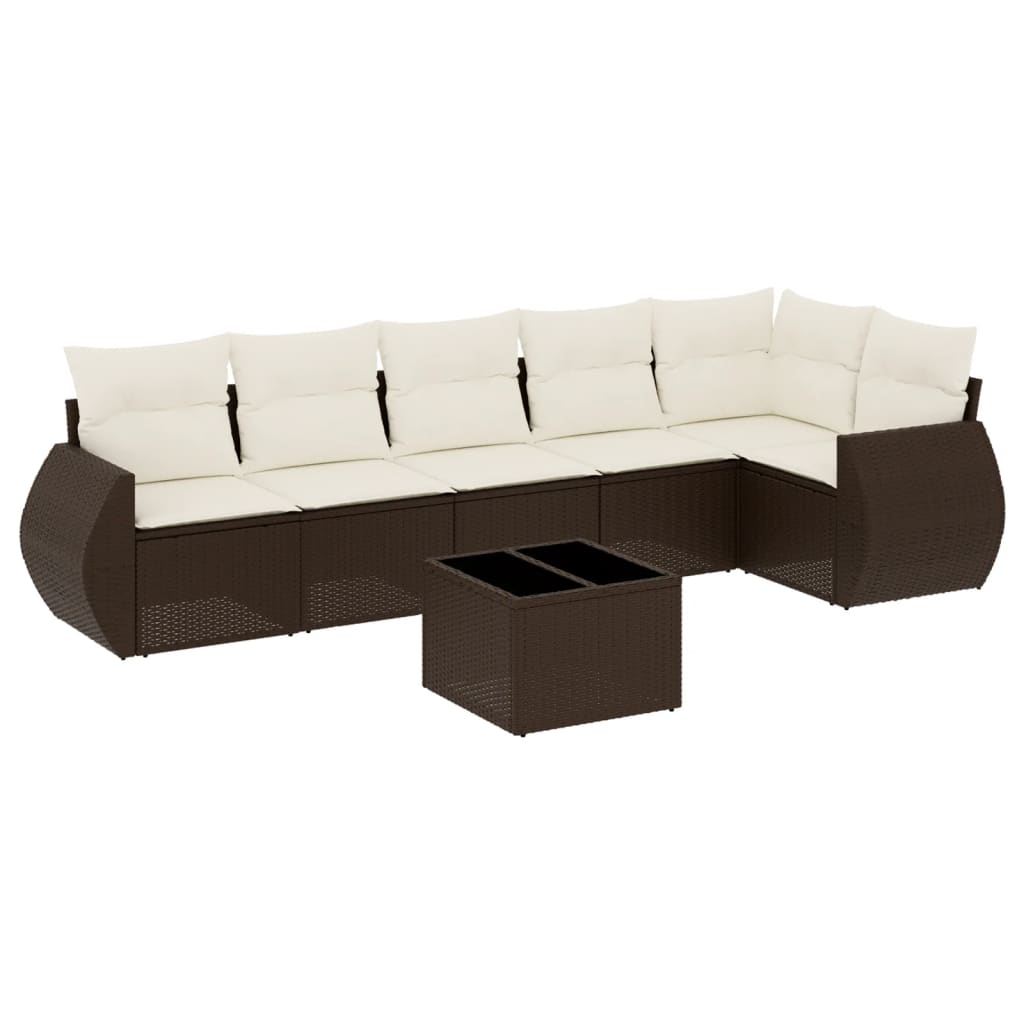 sofasæt til haven 7 dele med hynder polyrattan brun