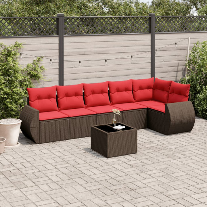 havesofasæt med 7 hynder brun polyrattan