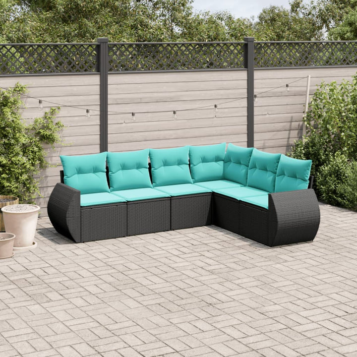 havesofasæt med 6 hynder sort polyrattan