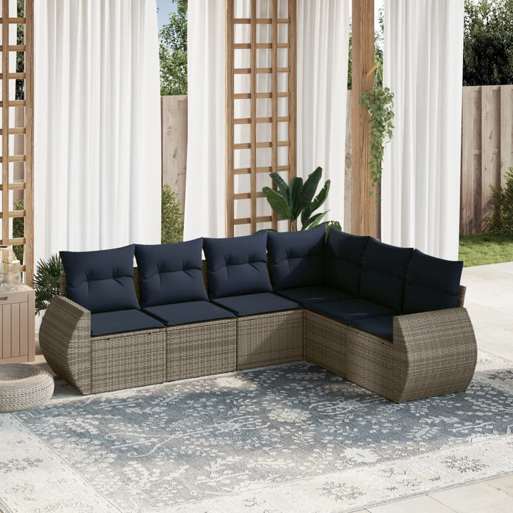 havesofasæt med 6 dele og hynder grå polyrattan