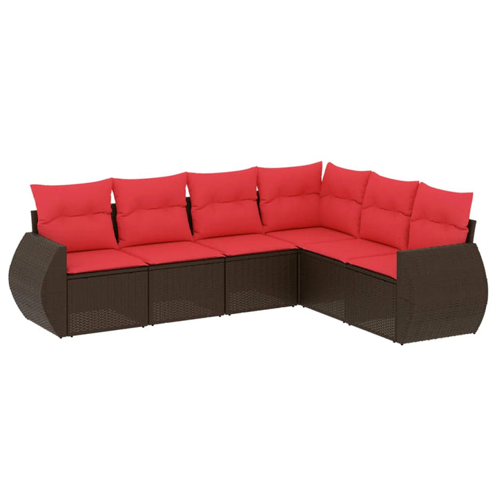 havesofasæt med 6 hynder brun polyrattan
