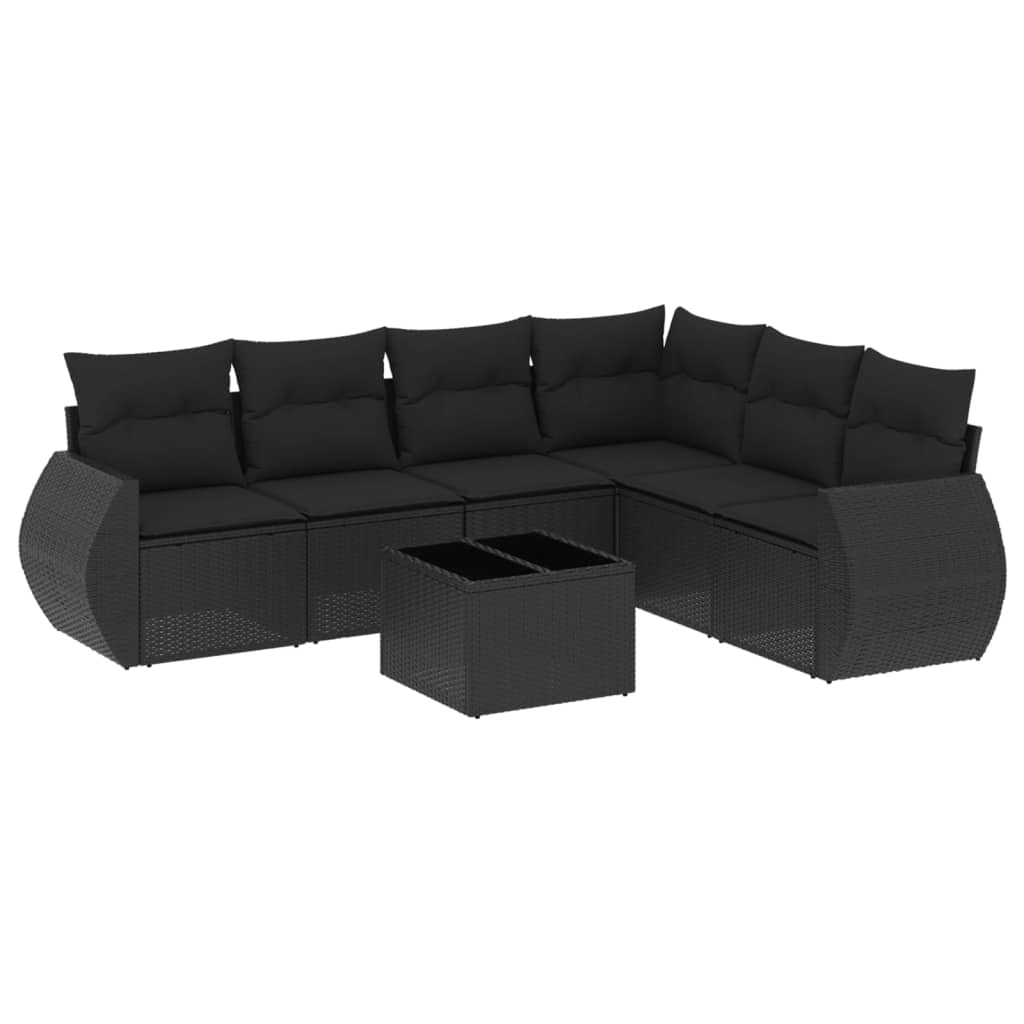 sofasæt til haven 7 dele med hynder polyrattan sort