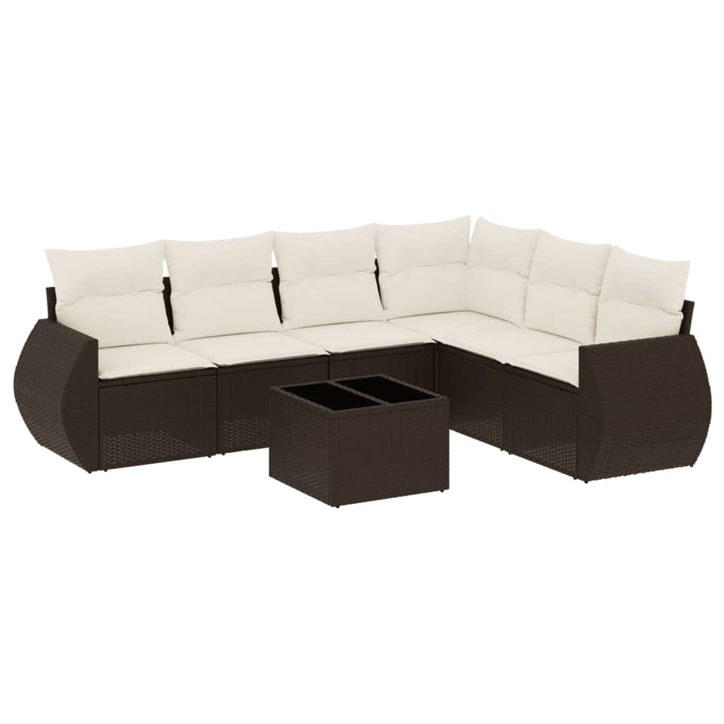 sofasæt til haven 7 dele med hynder polyrattan brun