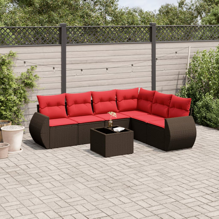 havesofasæt med 7 hynder brun polyrattan