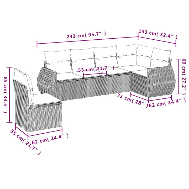 havesofasæt med 6 hynder sort polyrattan