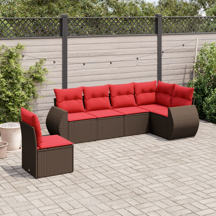 havesofasæt med 6 hynder brun polyrattan