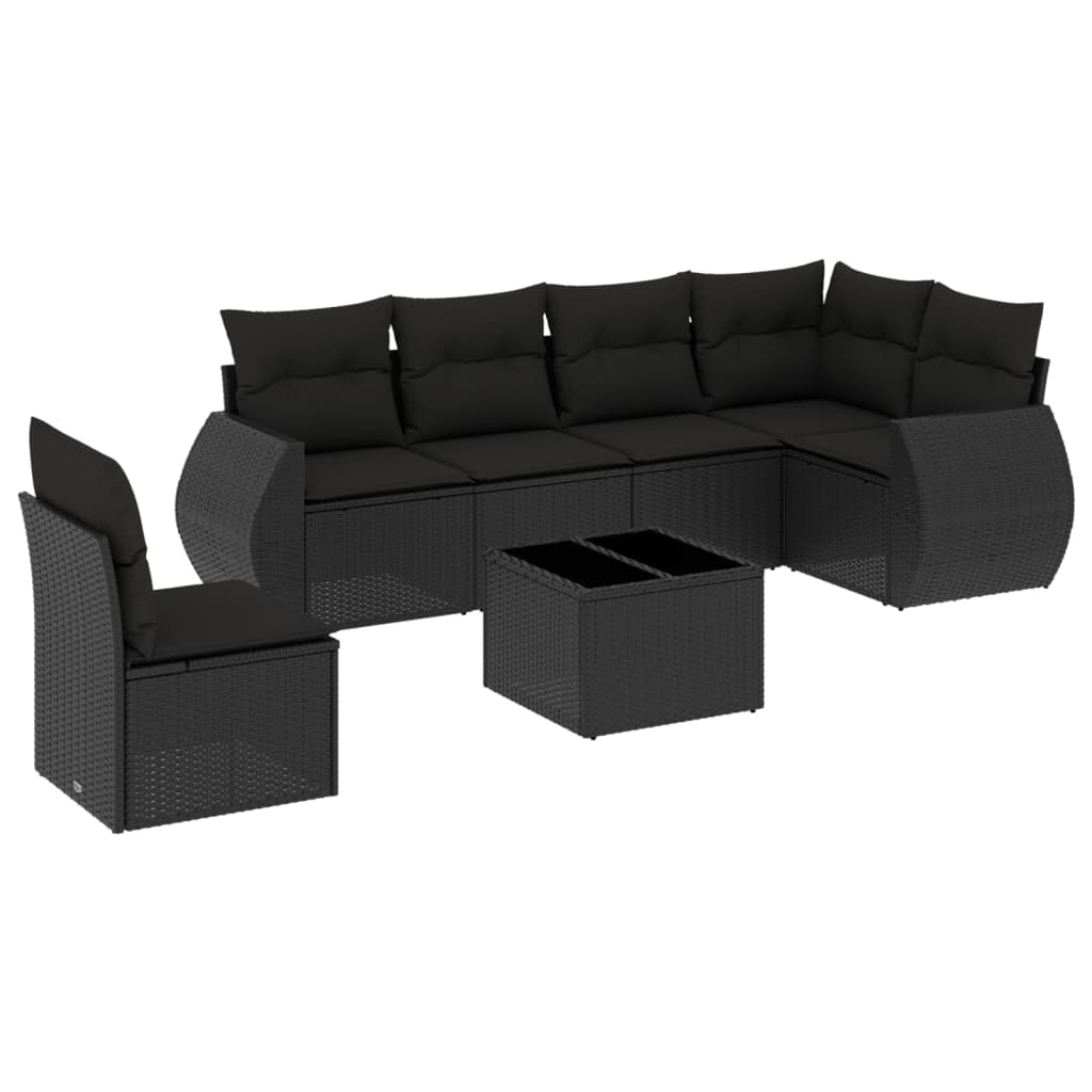 sofasæt til haven 7 dele med hynder polyrattan sort