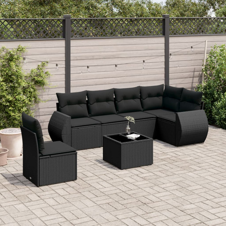 sofasæt til haven 7 dele med hynder polyrattan sort