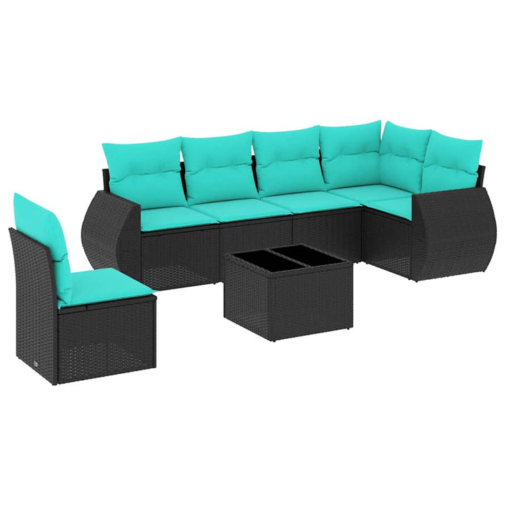 havesofasæt med 7 hynder sort polyrattan