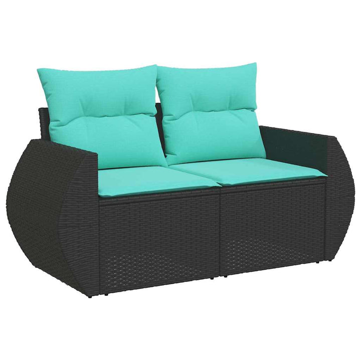 havesofasæt med 7 hynder sort polyrattan