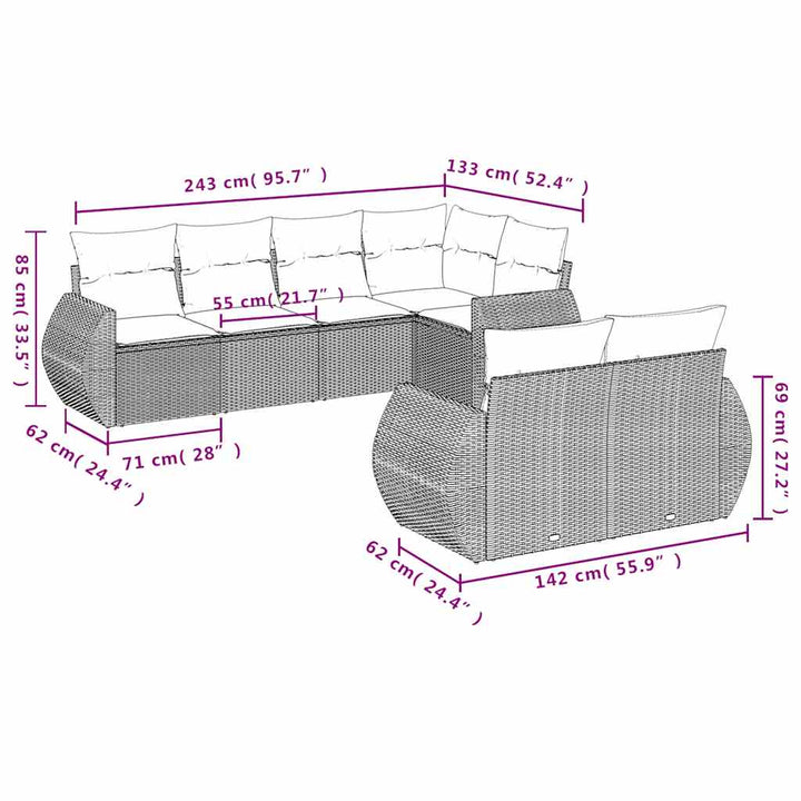 havesofasæt med 7 hynder sort polyrattan