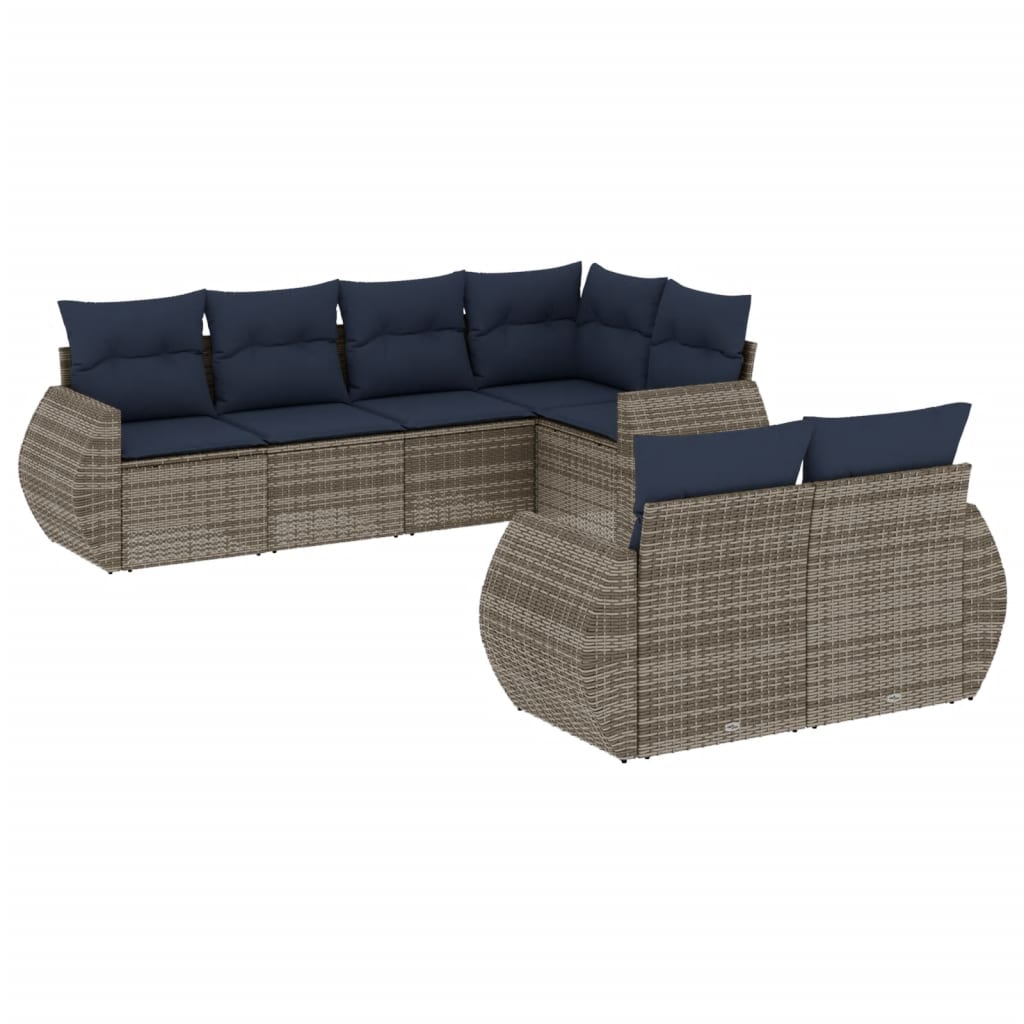 havesofasæt med 7 dele og hynder grå polyrattan