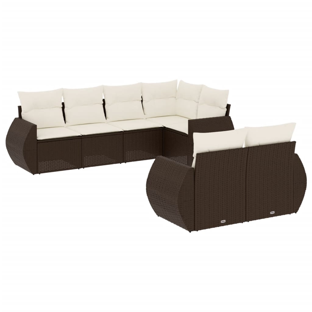 sofasæt til haven 7 dele med hynder polyrattan brun