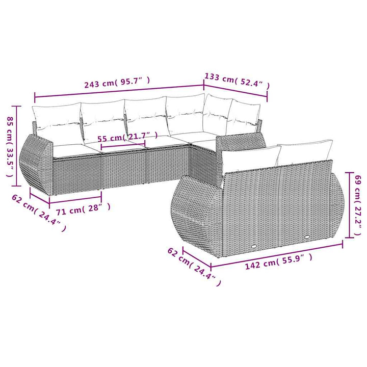 havesofasæt med 7 hynder brun polyrattan