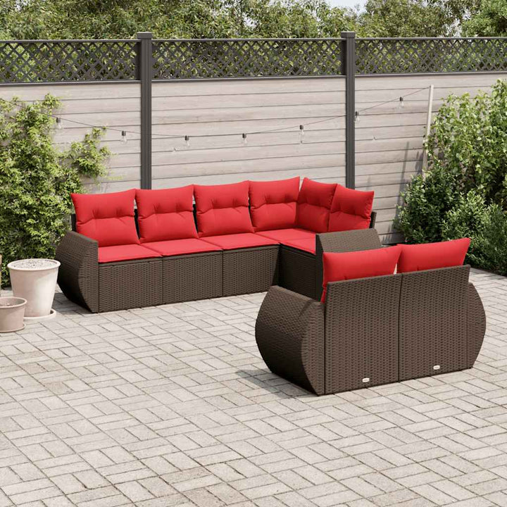 havesofasæt med 7 hynder brun polyrattan