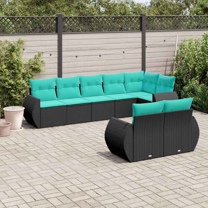 8-delt havesofasæt med hynder sort polyrattan
