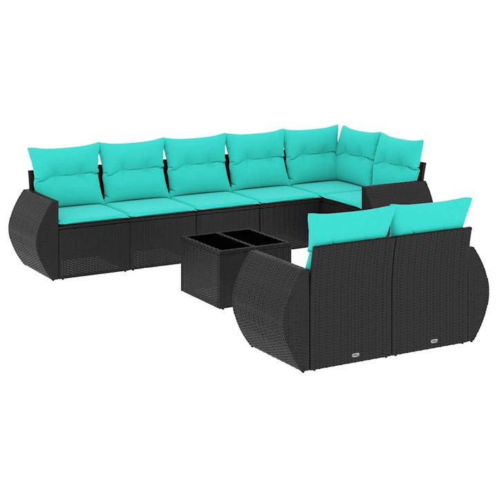 havesofasæt med 9 dele og hynder sort polyrattan