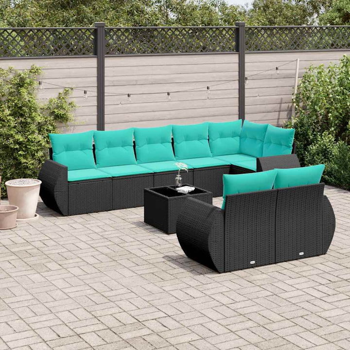 havesofasæt med 9 dele og hynder sort polyrattan