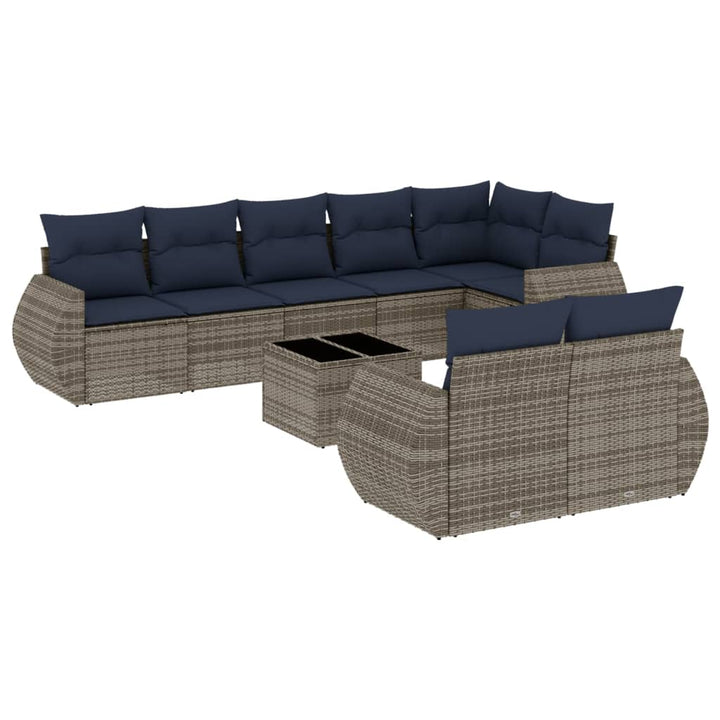 havesofasæt med 9 dele og hynder grå polyrattan