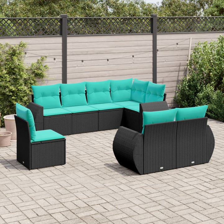 8-delt havesofasæt med hynder sort polyrattan