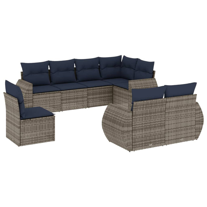 havesofasæt med 8 hynder grå polyrattan