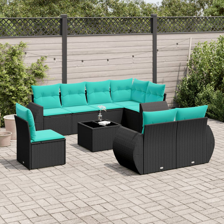 havesofasæt med 9 dele og hynder sort polyrattan