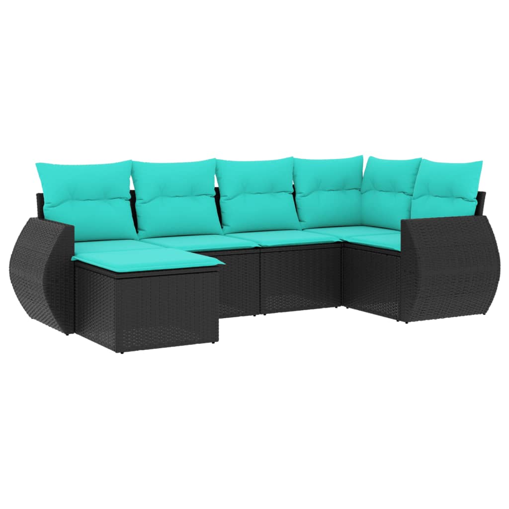 havesofasæt med 6 hynder sort polyrattan