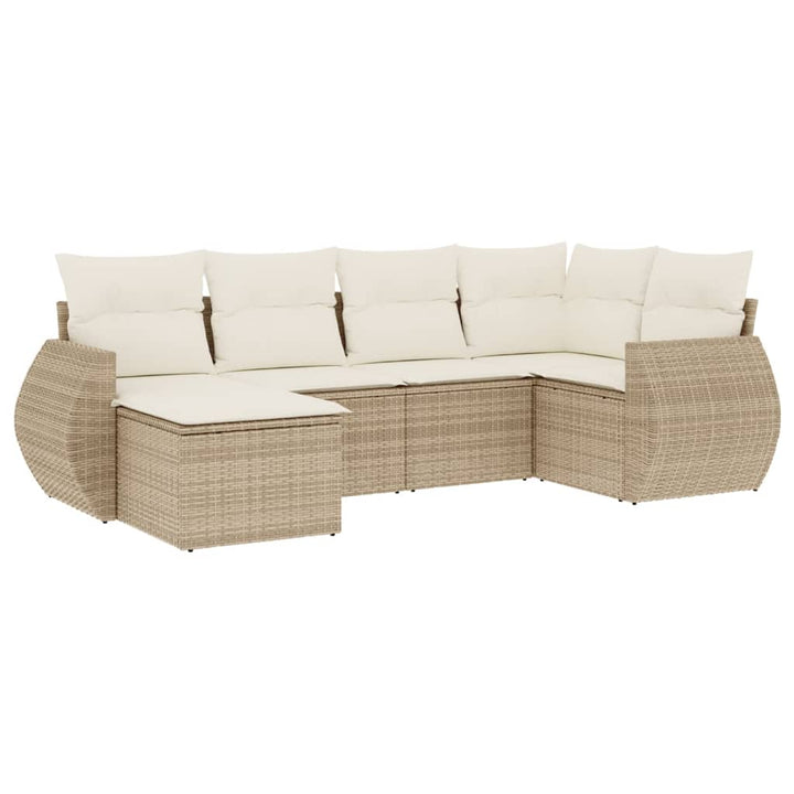 sofasæt til haven 6 dele med hynder polyrattan beige