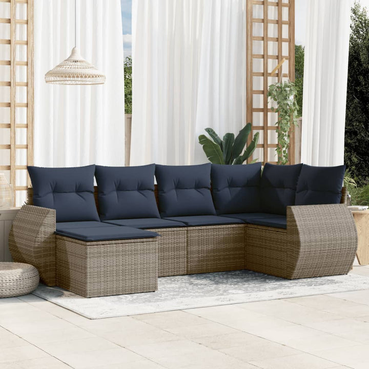 havesofasæt med 6 dele og hynder grå polyrattan