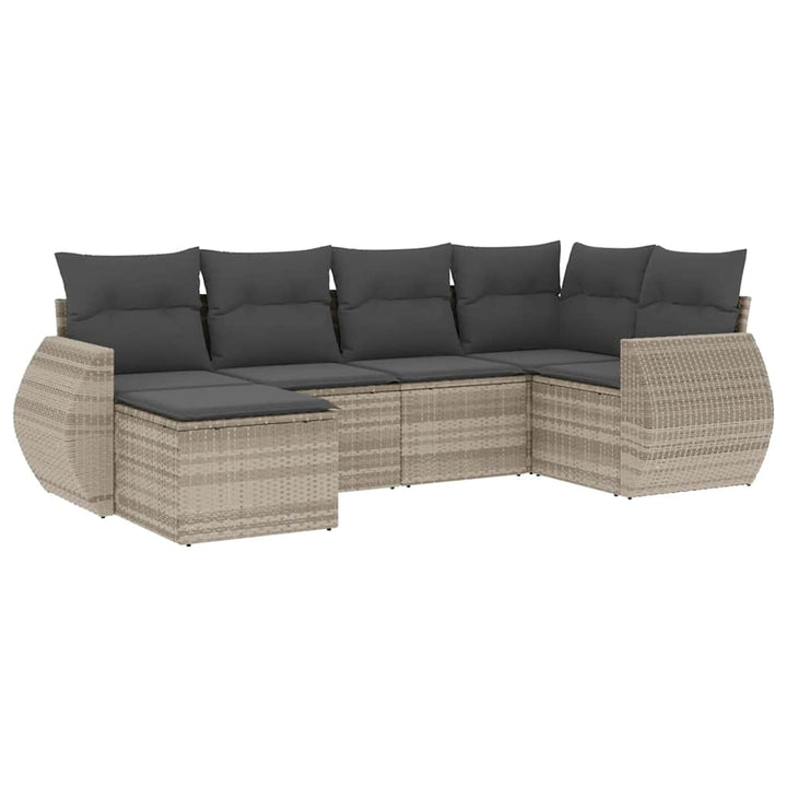 sofasæt til haven 6 dele med hynder polyrattan lysegrå