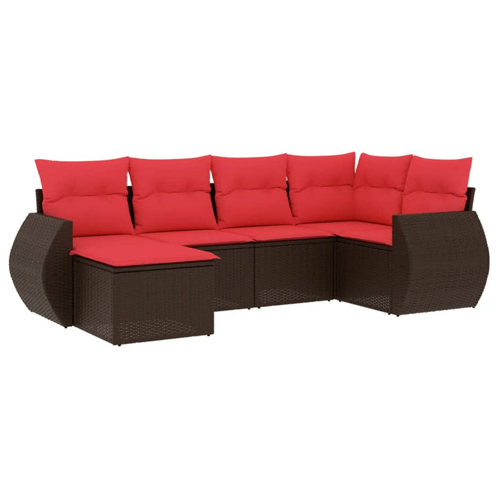 havesofasæt med 6 hynder brun polyrattan
