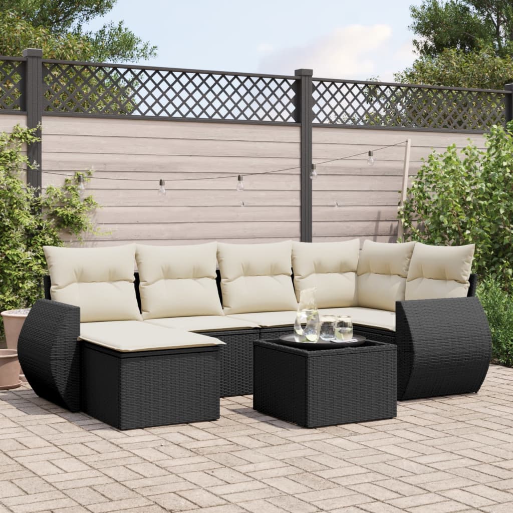 sofasæt til haven 7 dele med hynder polyrattan sort