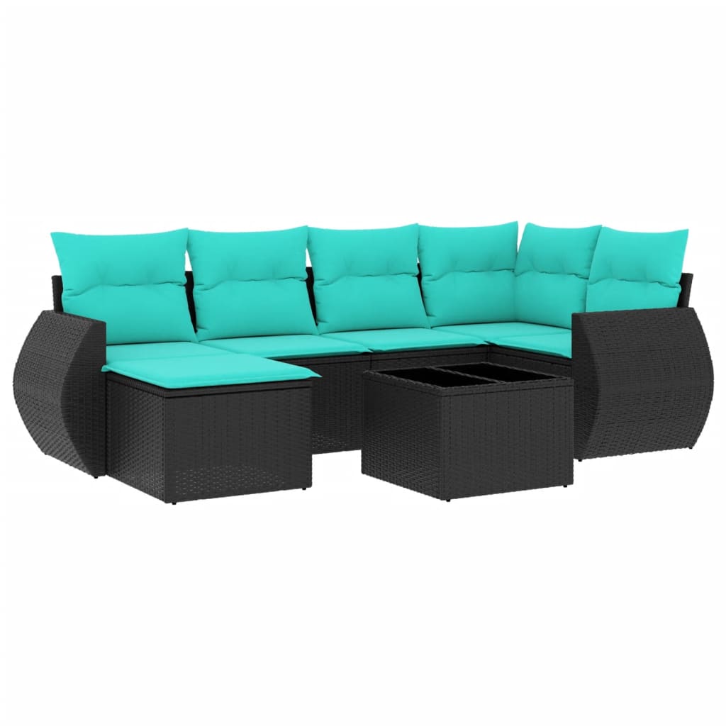 havesofasæt med 7 hynder sort polyrattan