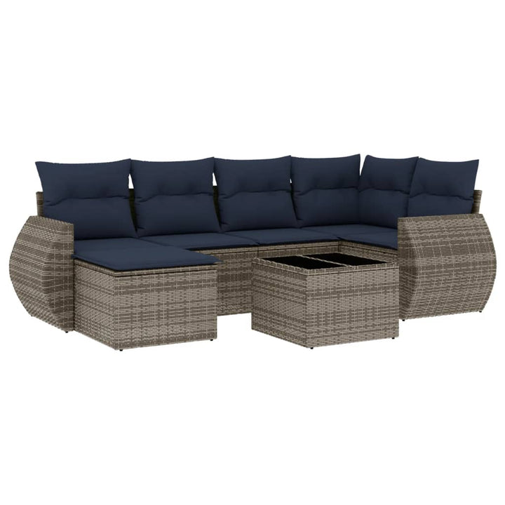 havesofasæt med 7 dele og hynder grå polyrattan