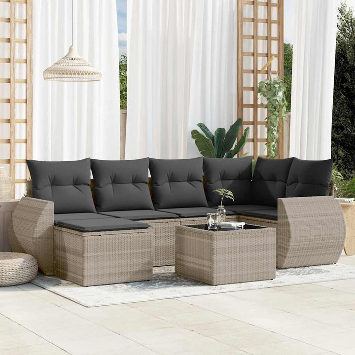 sofasæt til haven 7 dele med hynder polyrattan lysegrå