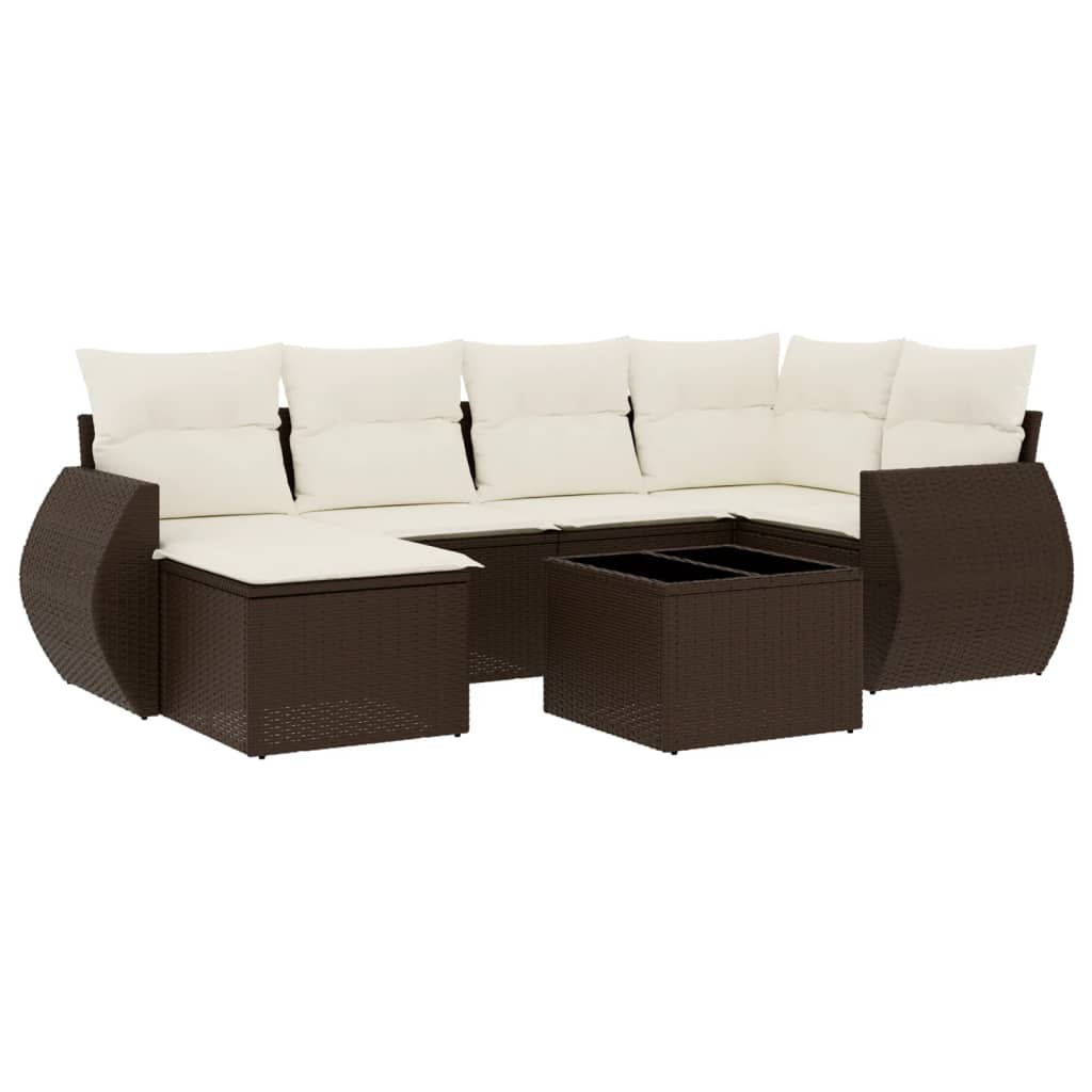 sofasæt til haven 7 dele med hynder polyrattan brun