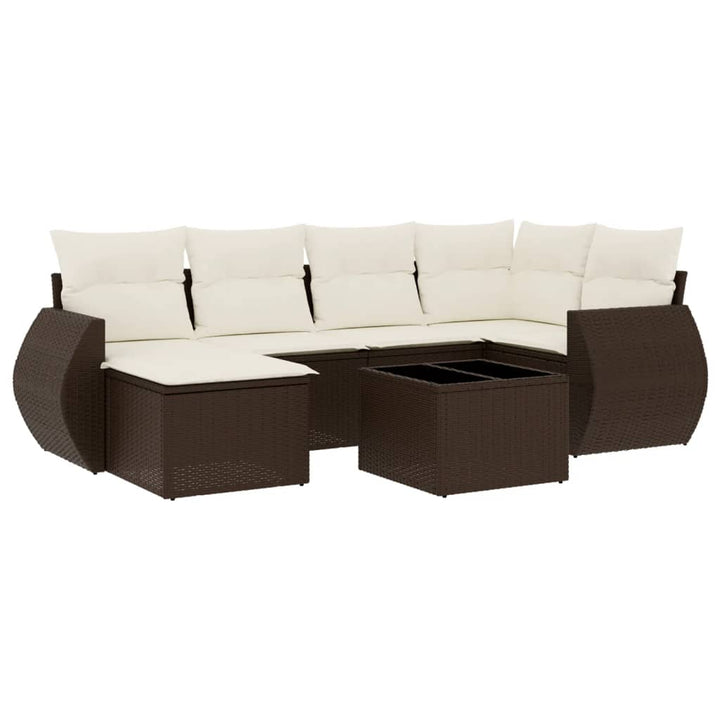 sofasæt til haven 7 dele med hynder polyrattan brun