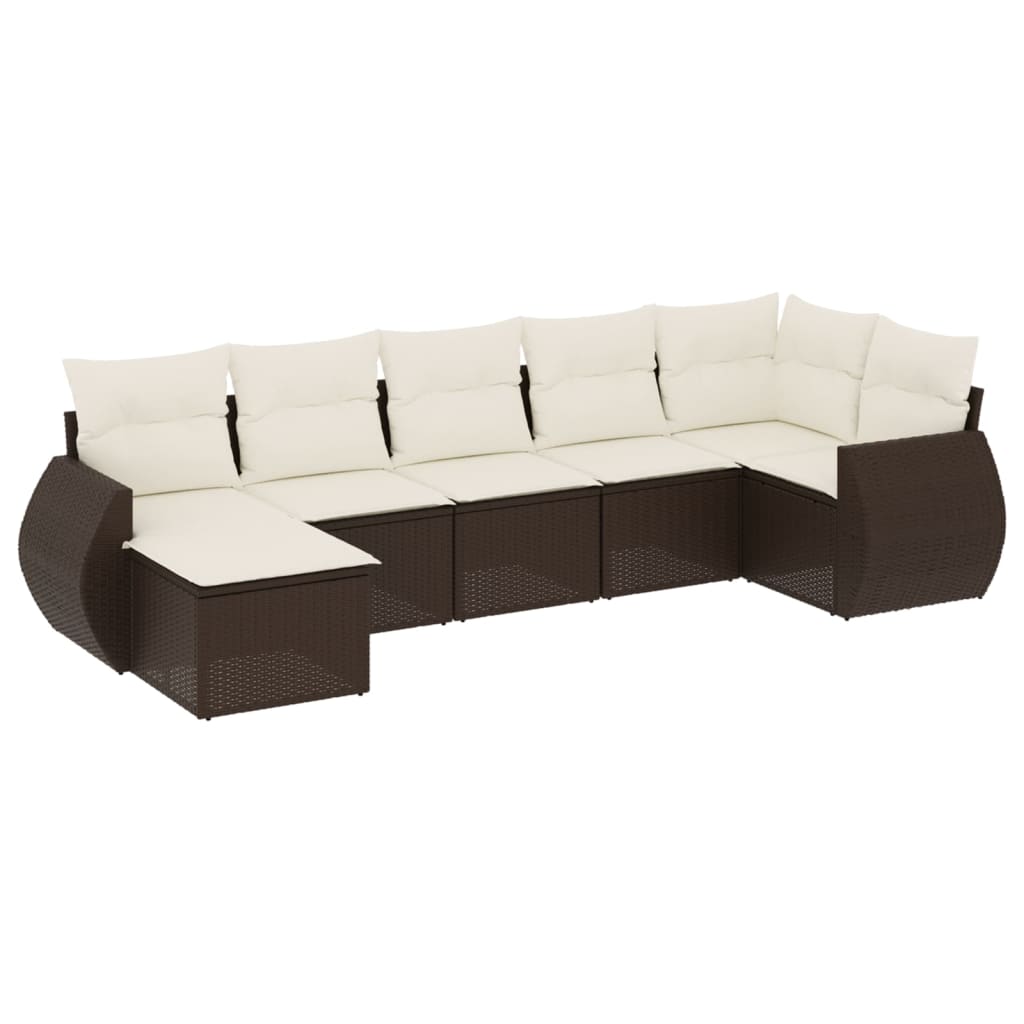 sofasæt til haven 7 dele med hynder polyrattan brun