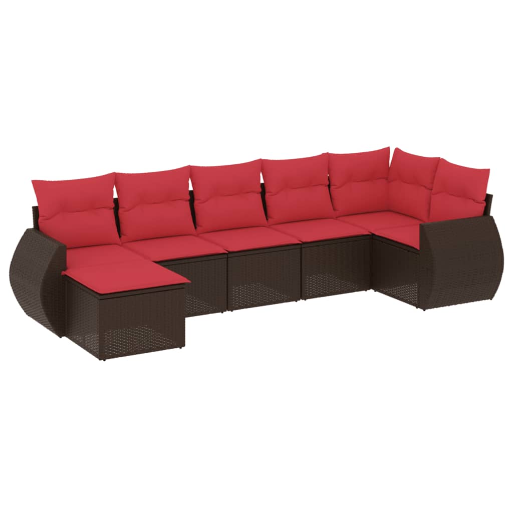 havesofasæt med 7 hynder brun polyrattan
