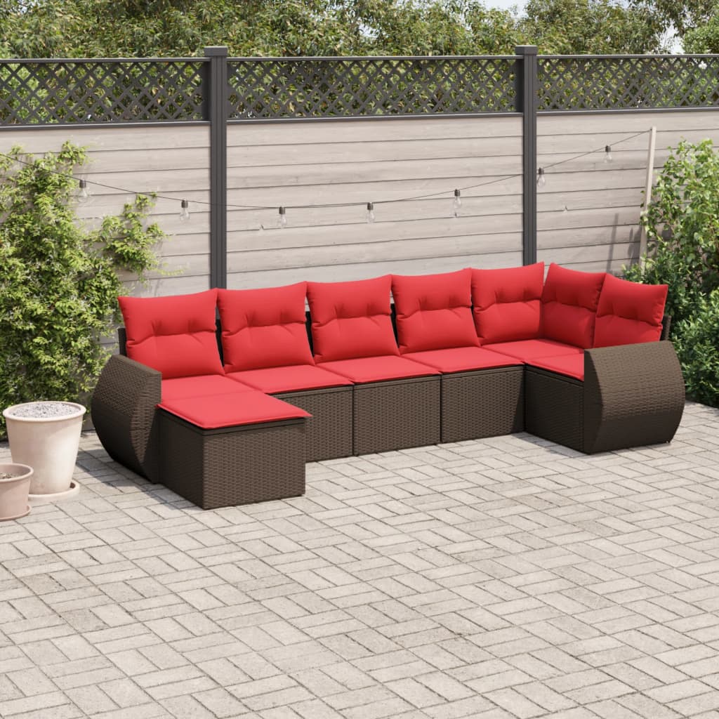 havesofasæt med 7 hynder brun polyrattan