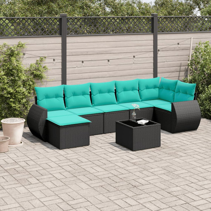 8-delt havesofasæt med hynder sort polyrattan