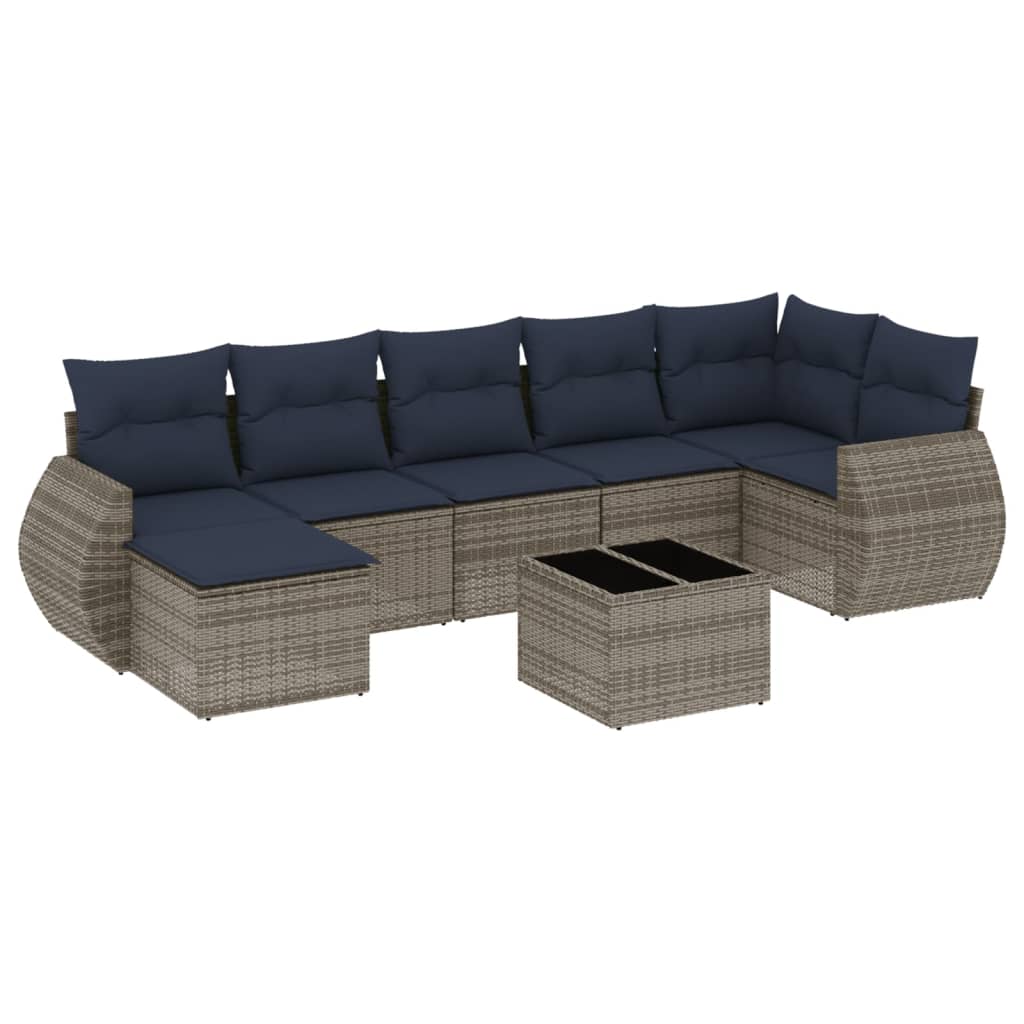 havesofasæt med 8 hynder grå polyrattan
