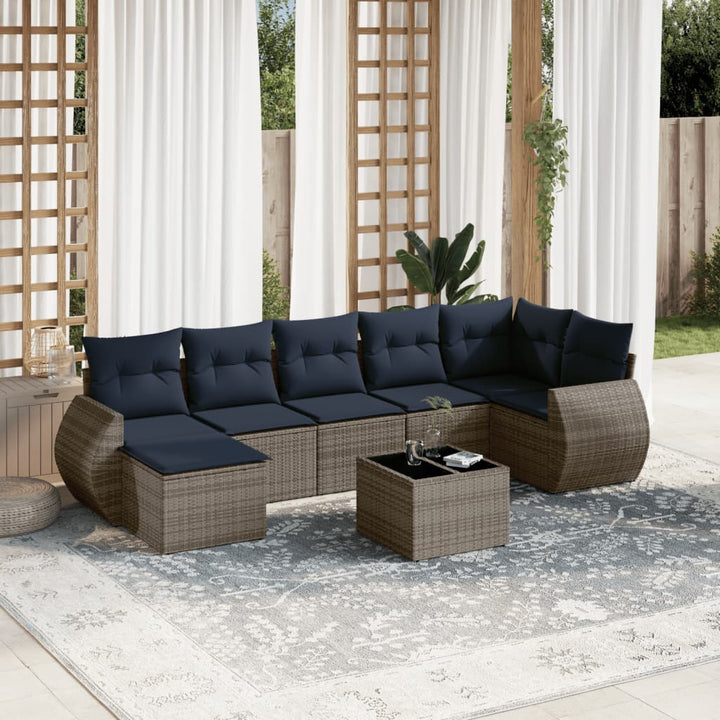 havesofasæt med 8 hynder grå polyrattan
