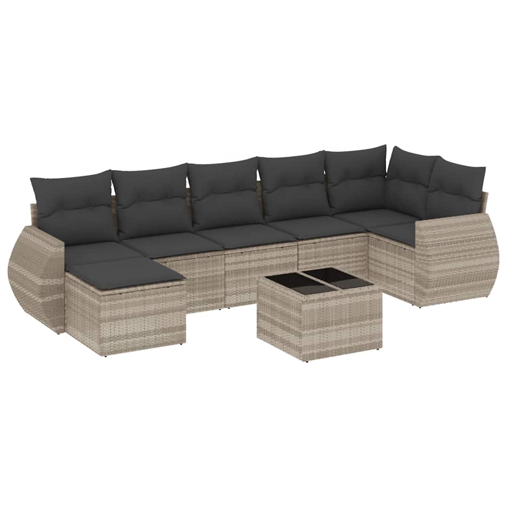 sofasæt til haven 8 dele med hynder polyrattan lysegrå